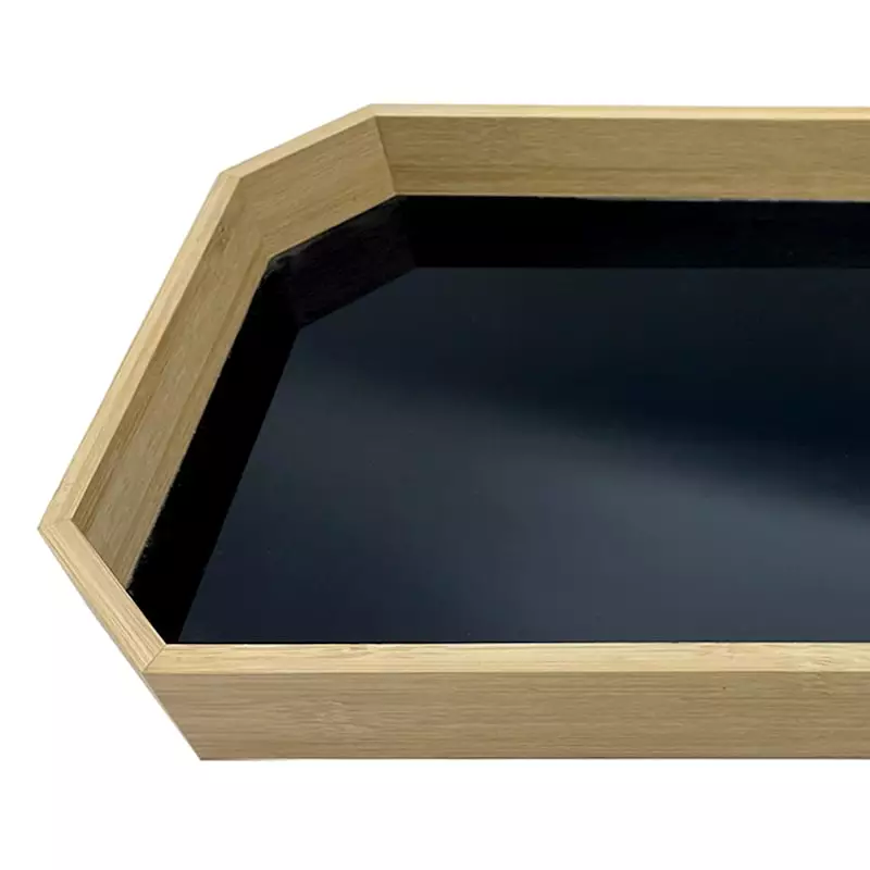 16In Black Glass And Wood Tray 4 16In Black Glass And Wood Tray - Image 2
