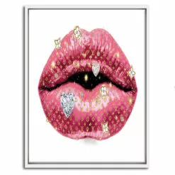 16X12 Framed Glam Lips Canvas Wall Art