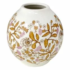 5.75IN PNK FLORAL WHITE VASE
