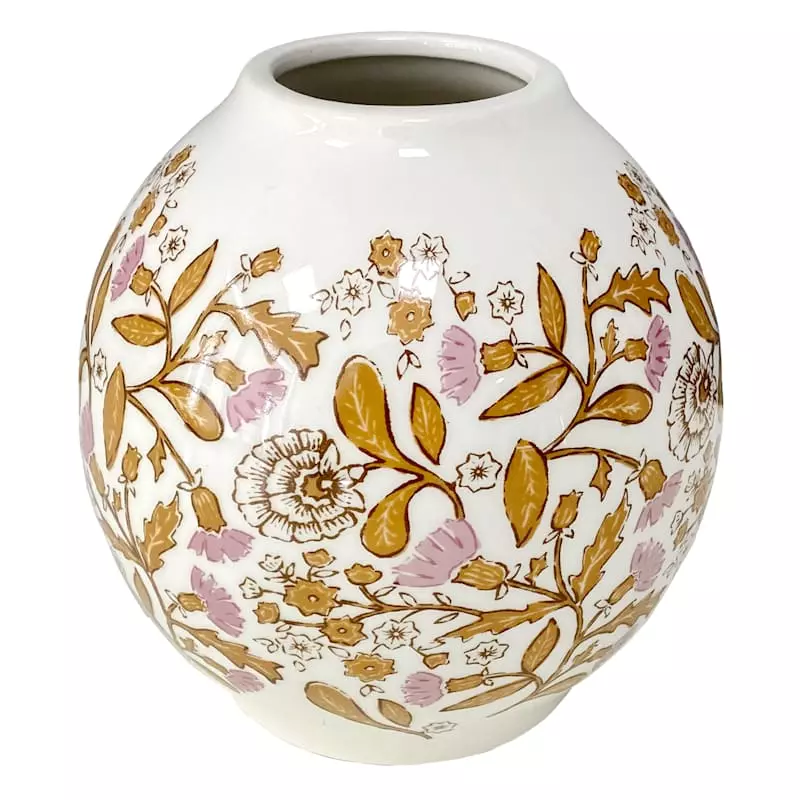 5.75IN PNK FLORAL WHITE VASE 3 5.75IN PNK FLORAL WHITE VASE