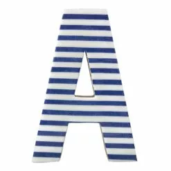 6IN BLUE STRIPE WOOD LETTER A