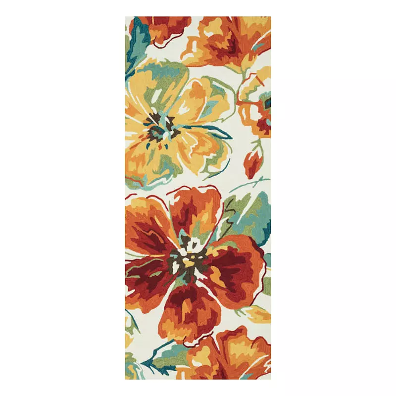 (A138) Summerton Ivory & Red Floral Hooked Runner, 2x6 3 (A138) Summerton Ivory & Red Floral Hooked Runner, 2x6