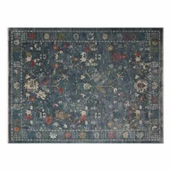 (A475) Grace Mitchell Blue Floral Area Rug, 5x8