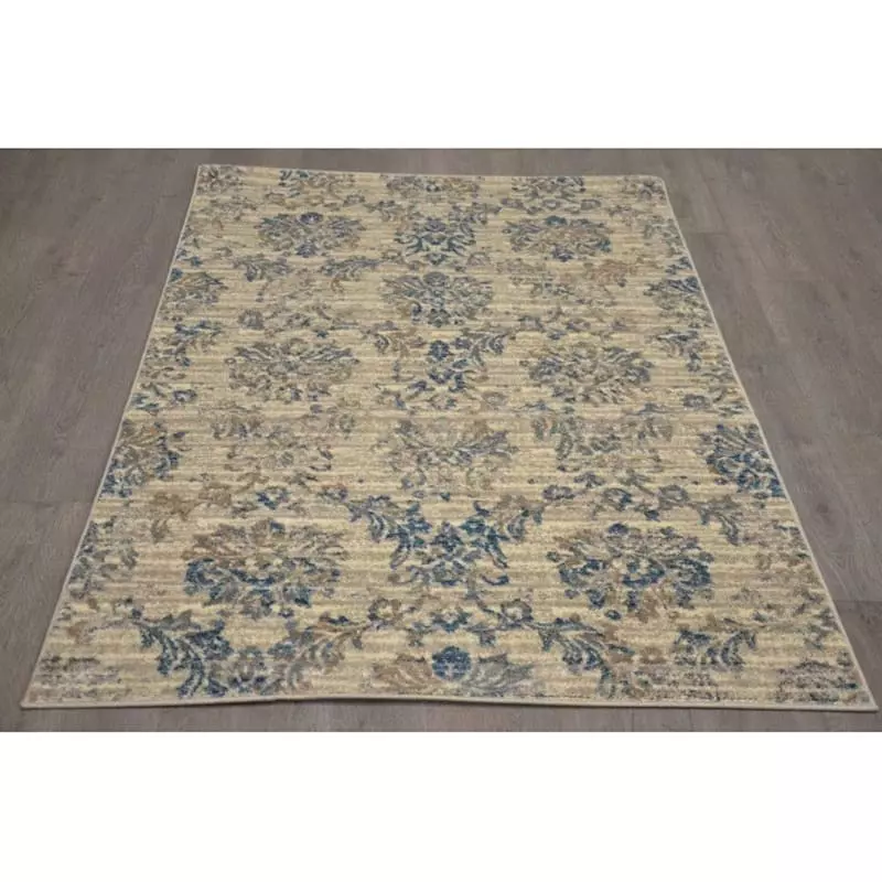 (B304) Ivory & Blue Floral Design Accent Rug, 3x5 3 (B304) Ivory & Blue Floral Design Accent Rug, 3x5