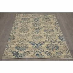 (B304) Ivory & Blue Floral Design Runner, 2x6