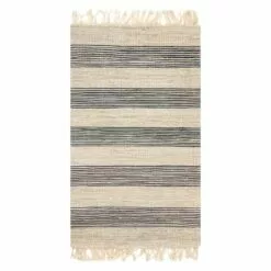 (B497) Honeybloom Hazel Natural & Navy Striped Hand Woven Jute Accent Rug, 3x5