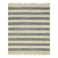 (B497) Honeybloom Hazel Natural & Navy Striped Hand Woven Jute Area Rug, 8x10
