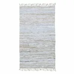 (B631) Grey Cotton Woven Fringe Area Rug, 7x10
