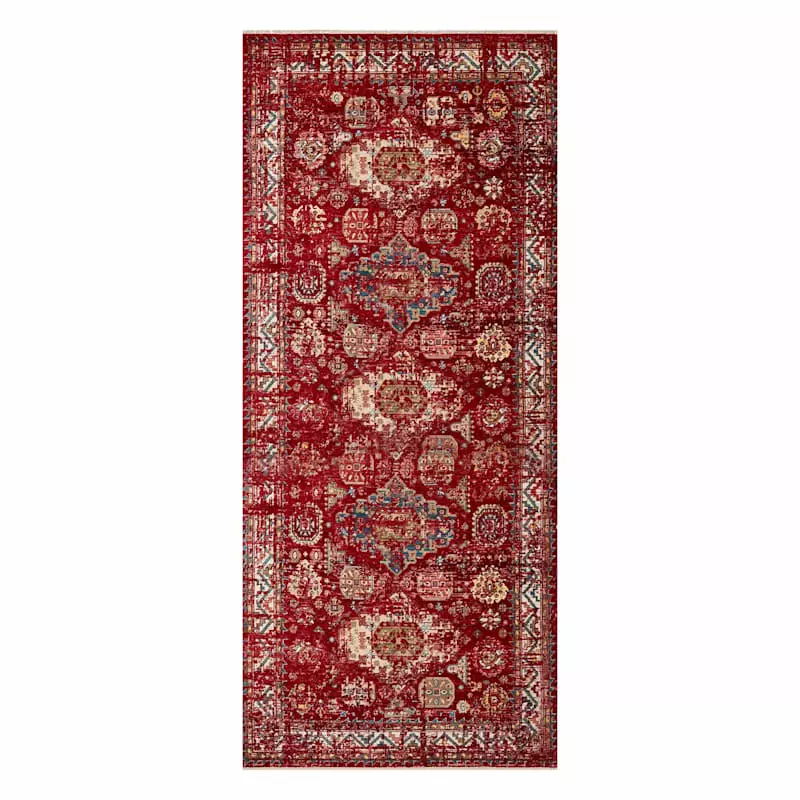 (B708) Emery Red Medallion Runner, 2x7 3 (B708) Emery Red Medallion Runner, 2x7