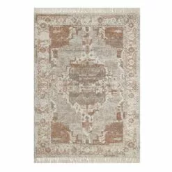 (B718) Honeybloom Joelle Neutral Woven Fringe Area Rug, 5x7