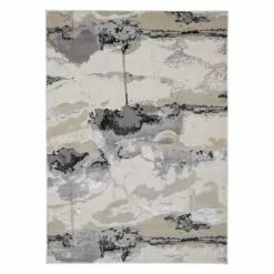 (B757) Miramar Ivory Abstract Area Rug, 5x7