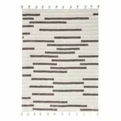 (B774) Ivory & Beige Striped Area Rug, 8x10