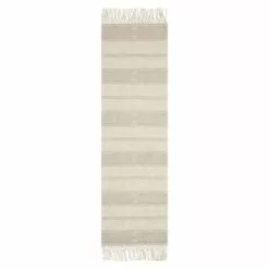 (B779) Reese Ivory Striped Fringe Runner, 2x7
