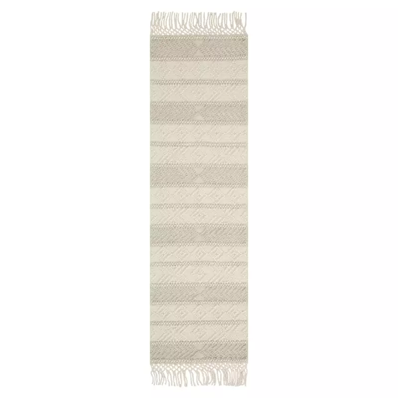 (B779) Reese Ivory Striped Fringe Runner, 2x7 3 (B779) Reese Ivory Striped Fringe Runner, 2x7