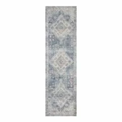 (B822) Whittington Blue Floral Medallion Runner, 2x7