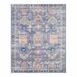 (B828) Blue Floral Medallion Washable Area Rug, 8x10