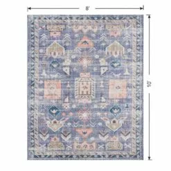 (B828) Blue Floral Medallion Washable Area Rug, 8x10 -Cosplay Shop b828 blue floral medallion washable area rug 8x10 6