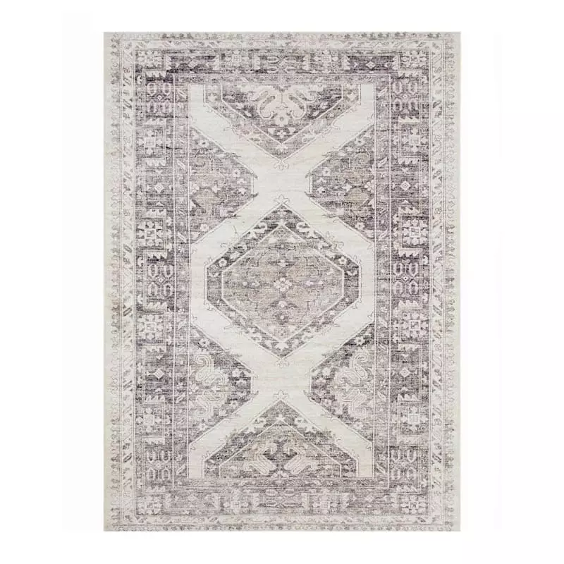 (B829) Grey & White Floral Washable Area Rug, 5x7 3 (B829) Grey & White Floral Washable Area Rug, 5x7