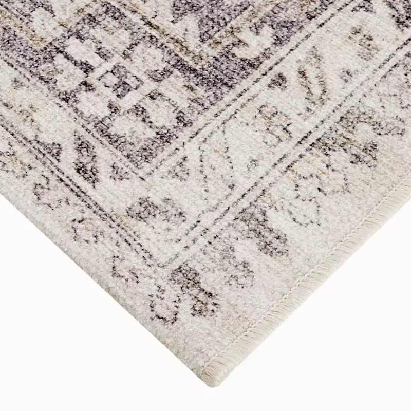 (B829) Grey & White Floral Washable Area Rug, 5x7 4 (B829) Grey & White Floral Washable Area Rug, 5x7 - Image 2