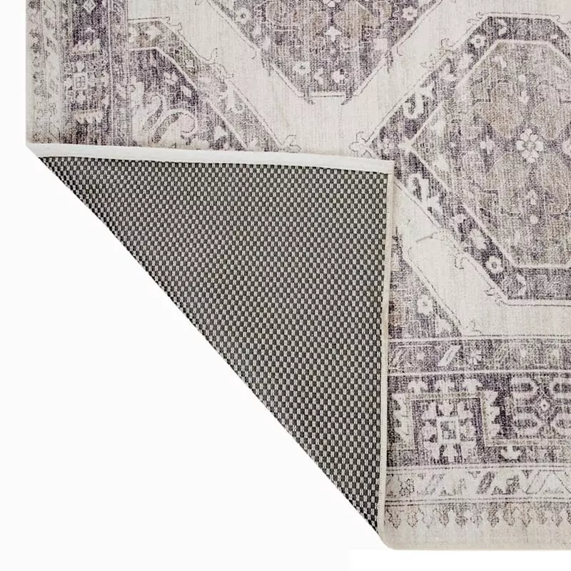 (B829) Grey & White Floral Washable Area Rug, 5x7 5 (B829) Grey & White Floral Washable Area Rug, 5x7 - Image 3