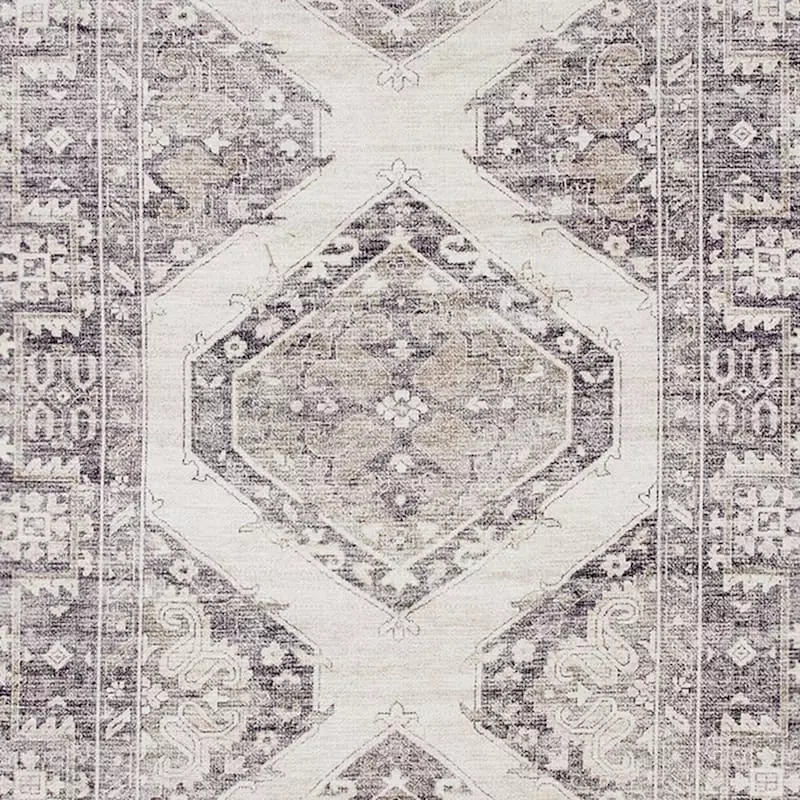 (B829) Grey & White Floral Washable Area Rug, 5x7 6 (B829) Grey & White Floral Washable Area Rug, 5x7 - Image 4