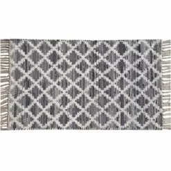 Boho Grey Lattice Chindi Fringe Accent Rug, 2x4