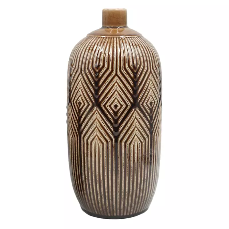 Brown Diamond Ceramic Vase, 13" 3 Brown Diamond Ceramic Vase, 13"