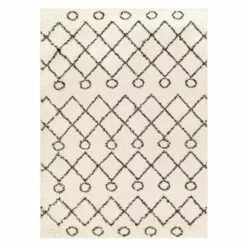 (C173) Beni Cream Diamond Design Shag Area Rug, 8x10