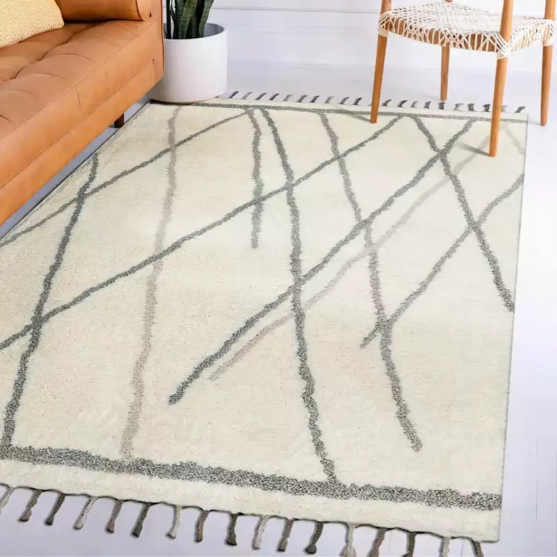 (C175) Found & Fable Theo Neutral Shag Area Rug With Tassels, 8x10 8 (C175) Found & Fable Theo Neutral Shag Area Rug With Tassels, 8x10 - Image 6