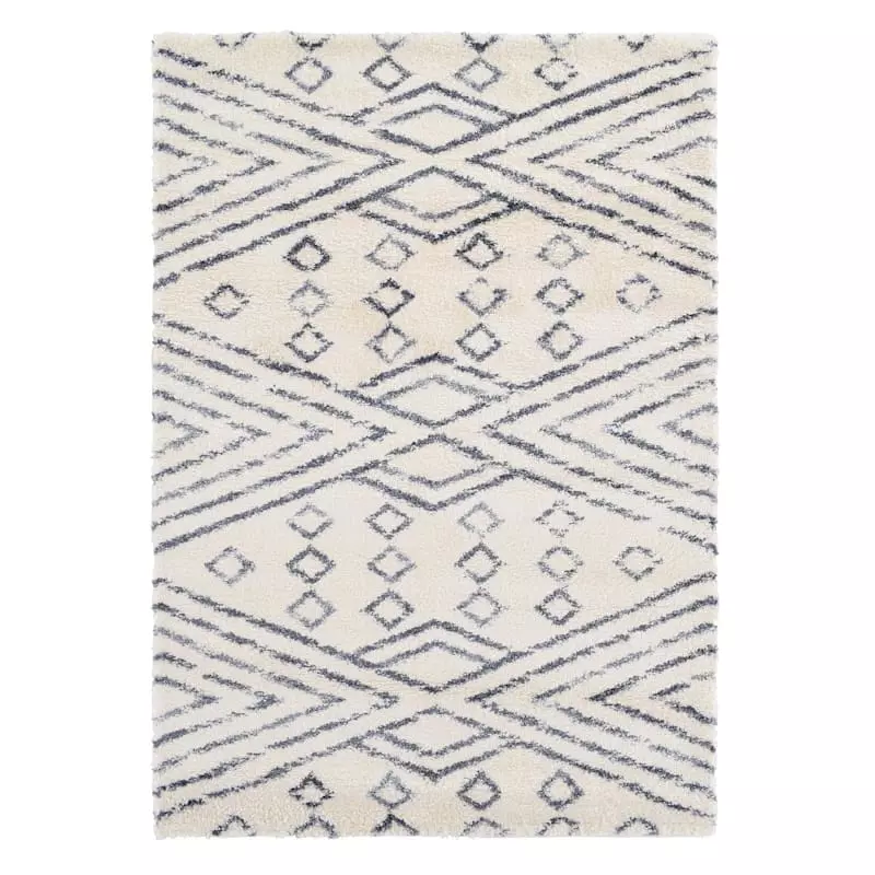 (C182) Macy White & Blue Patterned Area Rug, 5x7 3 (C182) Macy White & Blue Patterned Area Rug, 5x7