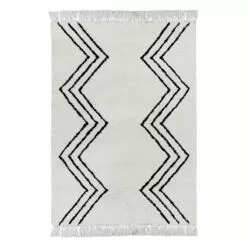 (C186) Found & Fable White & Black Chevron Shag Area Rug, 5x7
