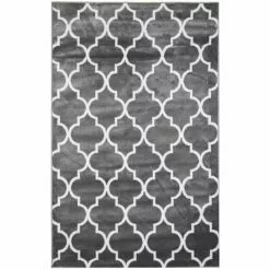 (D394) Dark Grey & White Quatrefoil Design Runner, 2x7
