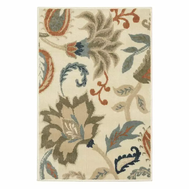 (D463) Casey Ivory Floral Patterned Accent Rug, 3x5 3 (D463) Casey Ivory Floral Patterned Accent Rug, 3x5