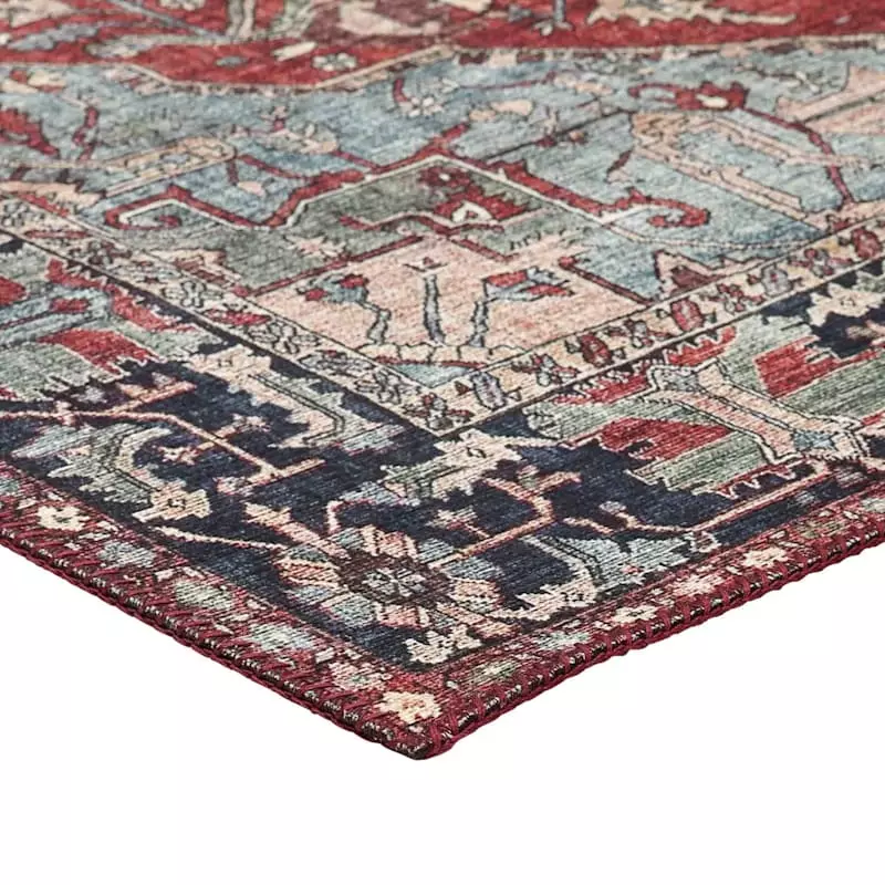 (D473) Fenix Red Medallion Chenille Area Rug, 5x7 4 (D473) Fenix Red Medallion Chenille Area Rug, 5x7 - Image 2