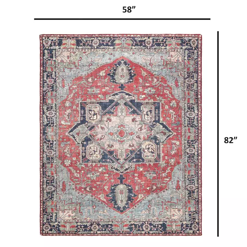 (D473) Fenix Red Medallion Chenille Area Rug, 5x7 7 (D473) Fenix Red Medallion Chenille Area Rug, 5x7 - Image 5