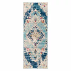 (D493) Floransa Blue Medallion Accent Rug, 3x5