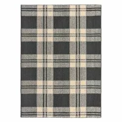 (D502) Grey & Ivory Plaid Area Rug, 5x7