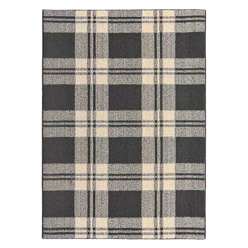 (D502) Grey & Ivory Plaid Area Rug, 5x7 3 (D502) Grey & Ivory Plaid Area Rug, 5x7