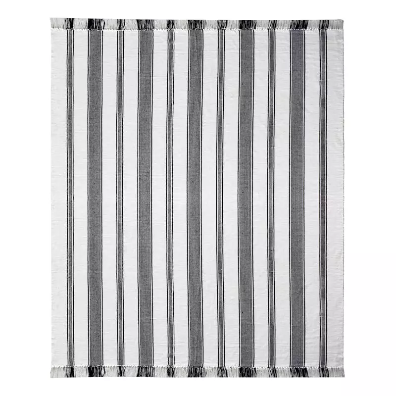 (D551) Honeybloom Flatweave Ivory & Black Striped Area Rug, 8x10 3 (D551) Honeybloom Flatweave Ivory & Black Striped Area Rug, 8x10