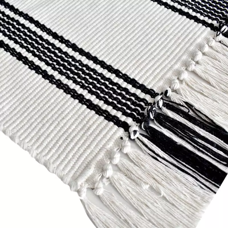 (D551) Honeybloom Flatweave Ivory & Black Striped Area Rug, 8x10 4 (D551) Honeybloom Flatweave Ivory & Black Striped Area Rug, 8x10 - Image 2