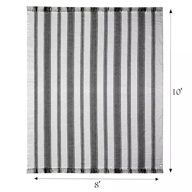 (D551) Honeybloom Flatweave Ivory & Black Striped Area Rug, 8x10 6 (D551) Honeybloom Flatweave Ivory & Black Striped Area Rug, 8x10 - Image 4