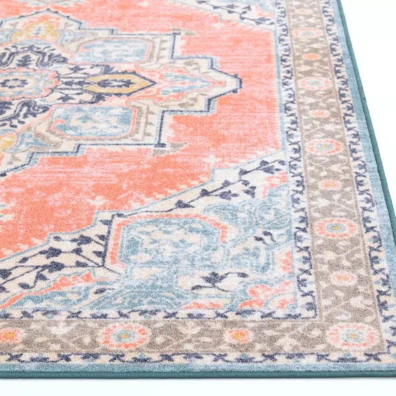 (D561) Venus Pink Multicolor Medallion Area Rug, 7x10 4 (D561) Venus Pink Multicolor Medallion Area Rug, 7x10 - Image 2