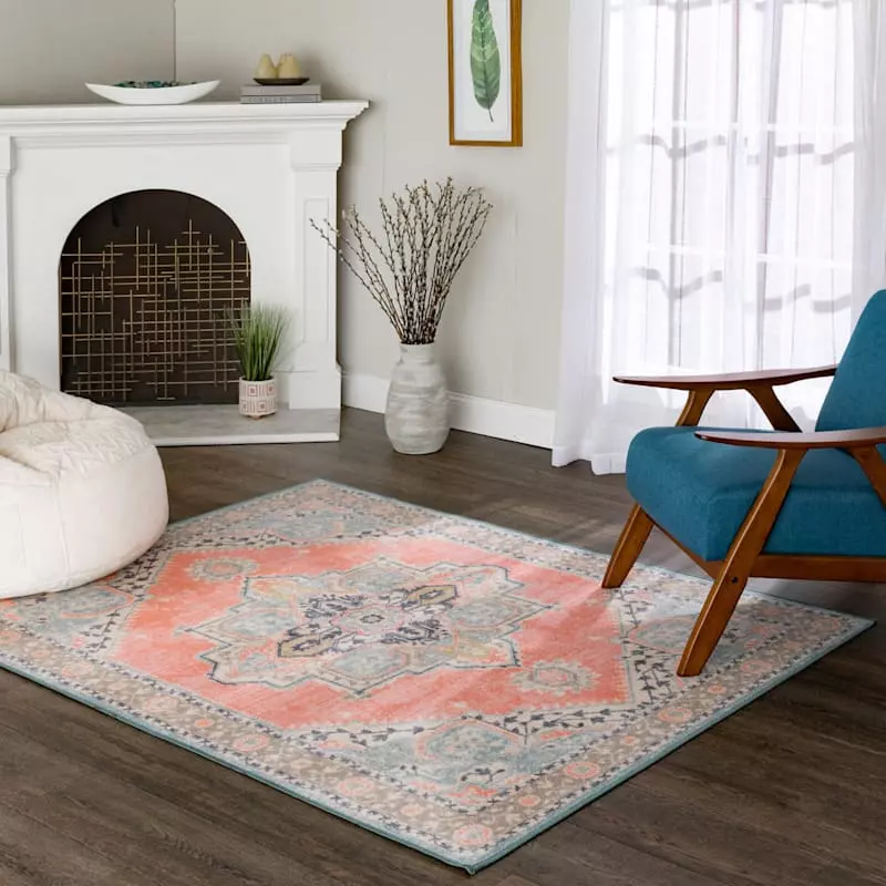 (D561) Venus Pink Multicolor Medallion Area Rug, 7x10 8 (D561) Venus Pink Multicolor Medallion Area Rug, 7x10 - Image 6