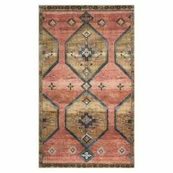 (D568) Freya Pink Medallion Washable Accent Rug, 3x5
