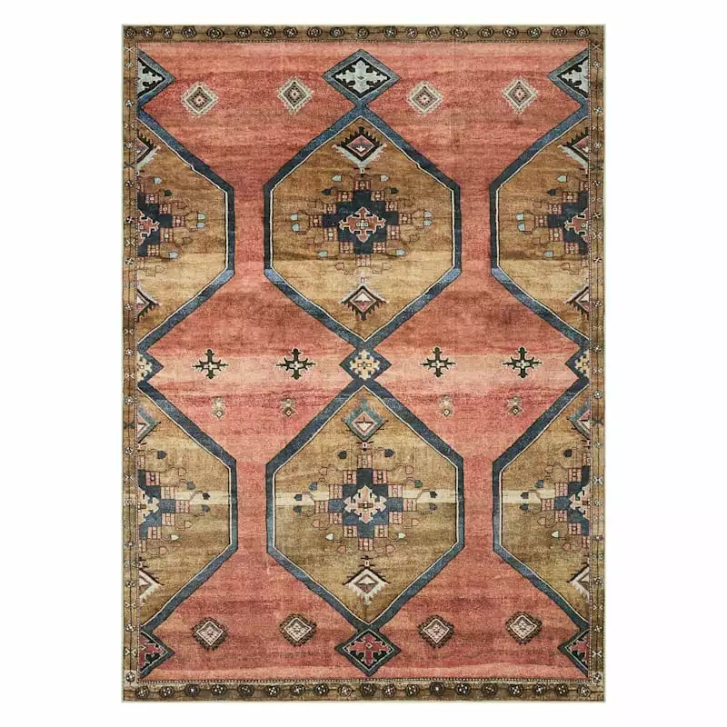 (D568) Freya Pink Medallion Washable Area Rug, 5x7 3 (D568) Freya Pink Medallion Washable Area Rug, 5x7