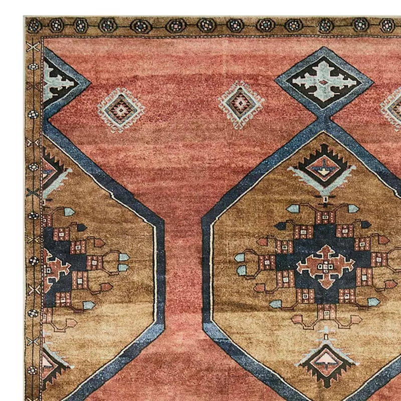 (D568) Freya Pink Medallion Washable Area Rug, 5x7 4 (D568) Freya Pink Medallion Washable Area Rug, 5x7 - Image 2