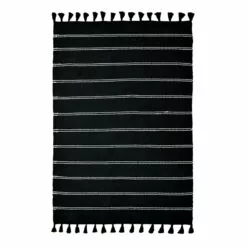 (D582) Honeybloom Black Striped Woven Area Rug, 5x7