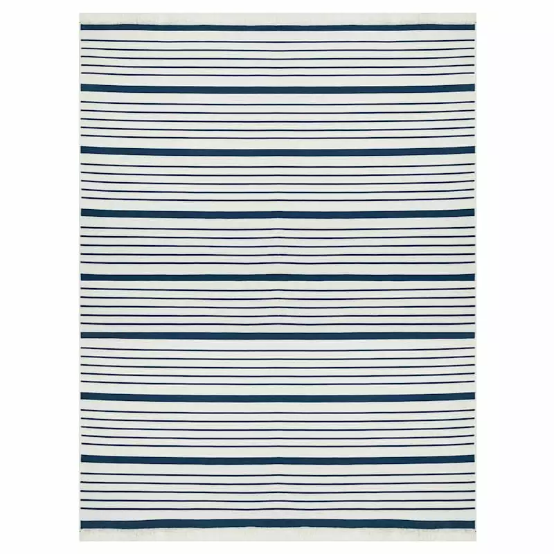 (D585) Honeybloom Arya Blue Striped Washable Area Rug, 8x10 3 (D585) Honeybloom Arya Blue Striped Washable Area Rug, 8x10