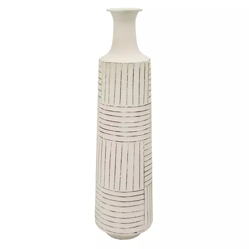 Distressed White Metal Vase, 25" 3 Distressed White Metal Vase, 25"