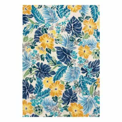 (E264) Santa Monica Blue Floral Indoor & Outdoor Area Rug, 5x7